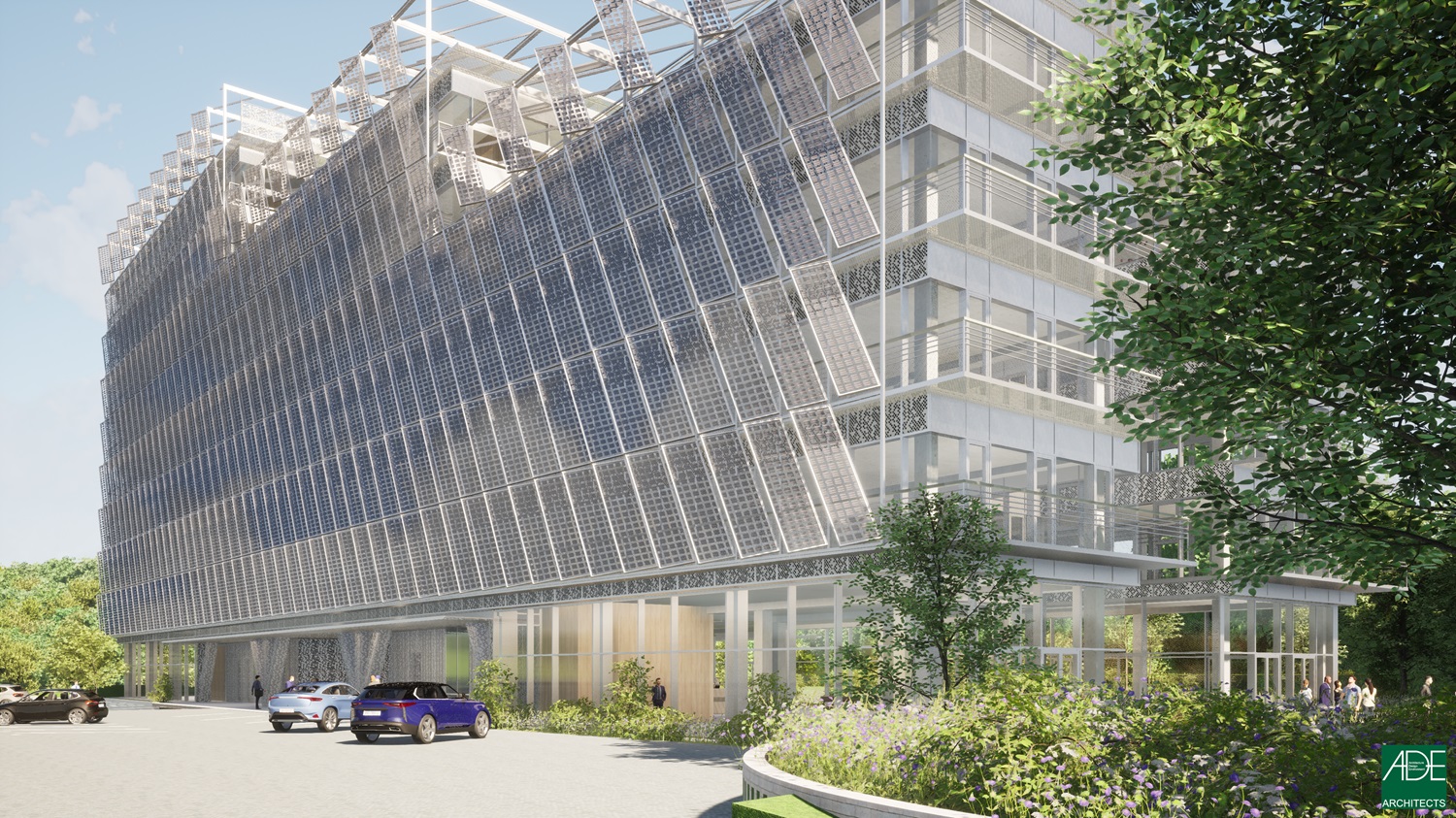 Heliostar – Façade Bureaux vue parking 2